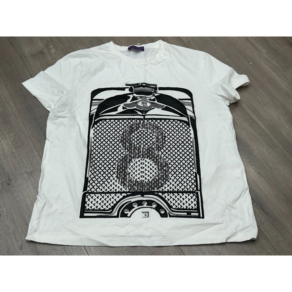 Ralph Lauren Graphic Tee Womens Large White Black‎ Cotton Made In Italy Shirt